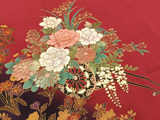 平和屋着物■豪華振袖　花車文　暈し染め　金彩　鈴乃屋扱い　正絹　逸品　BAAX6669hj