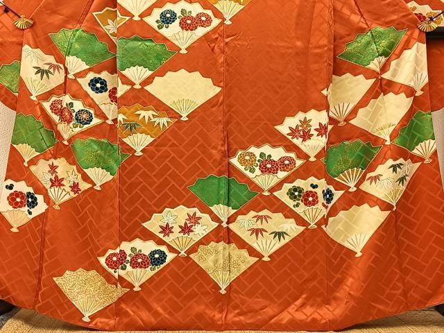 平和屋着物■豪華振袖　駒刺繍　扇面草花文　金彩　正絹　逸品　BAAX6670hj