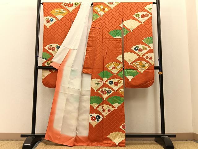 平和屋着物■豪華振袖　駒刺繍　扇面草花文　金彩　正絹　逸品　BAAX6670hj