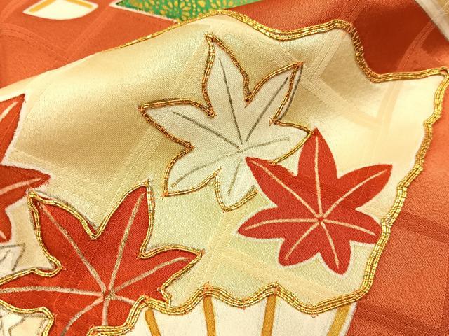 平和屋着物■豪華振袖　駒刺繍　扇面草花文　金彩　正絹　逸品　BAAX6670hj
