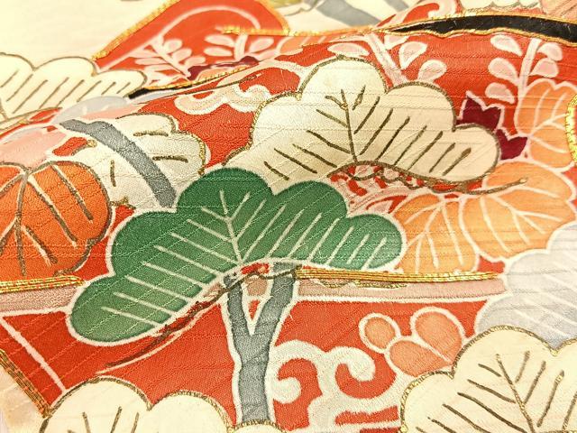 平和屋着物■豪華振袖　駒刺繍　絞り　御所車花文　金彩　正絹　逸品　BAAX6671hj