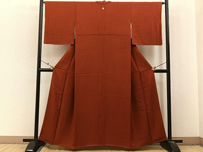 平和屋着物■上質な色無地　青海波地紋　栗梅色　正絹　逸品　BAAX6672hj