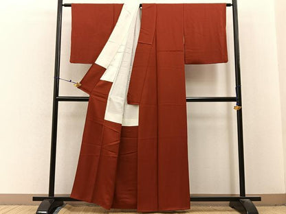 平和屋着物■上質な色無地　青海波地紋　栗梅色　正絹　逸品　BAAX6672hj