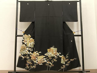 平和屋着物■豪華黒留袖　作家物　駒刺繍　群鶴　松竹梅　金彩　正絹　逸品　BAAX6673hj