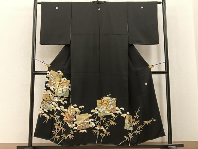 平和屋着物■豪華黒留袖　作家物　駒刺繍　群鶴　松竹梅　金彩　正絹　逸品　BAAX6673hj