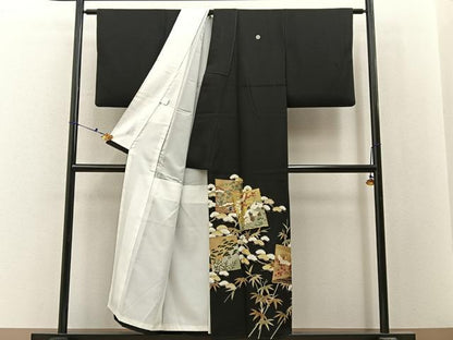 平和屋着物■豪華黒留袖　作家物　駒刺繍　群鶴　松竹梅　金彩　正絹　逸品　BAAX6673hj