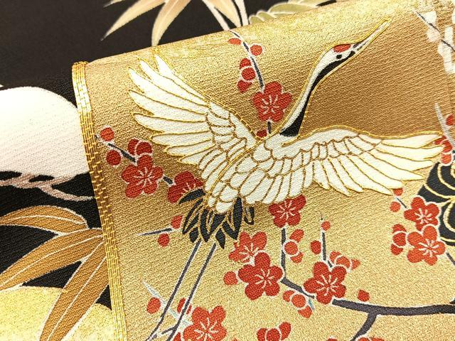 平和屋着物■豪華黒留袖　作家物　駒刺繍　群鶴　松竹梅　金彩　正絹　逸品　BAAX6673hj