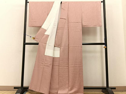 平和屋着物■上質な色無地　花菱地紋　一斤染色　正絹　逸品　BAAX6674hj