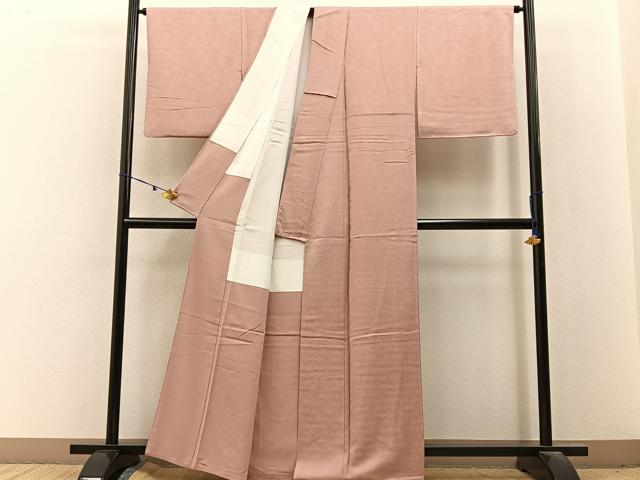 平和屋着物■上質な色無地　花菱地紋　一斤染色　正絹　逸品　BAAX6674hj