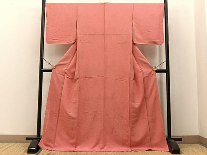 平和屋着物■上質な色無地　墨流し文様　甚三紅色　ロング丈　正絹　逸品　未使用　BAAX6675hj