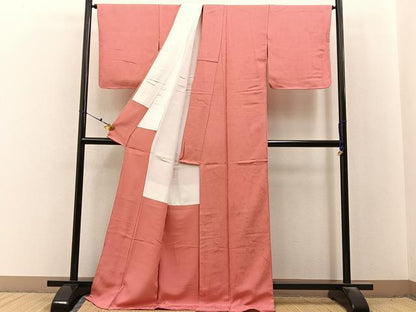 平和屋着物■上質な色無地　墨流し文様　甚三紅色　ロング丈　正絹　逸品　未使用　BAAX6675hj