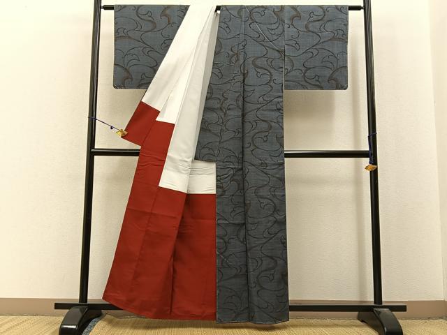 平和屋着物■上質な紬　唐草文　正絹　逸品　未使用　BAAX6680hj