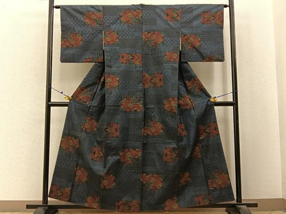 平和屋着物■本場大島紬　7マルキ　横段草花文　正絹　逸品　BAAX6682hj