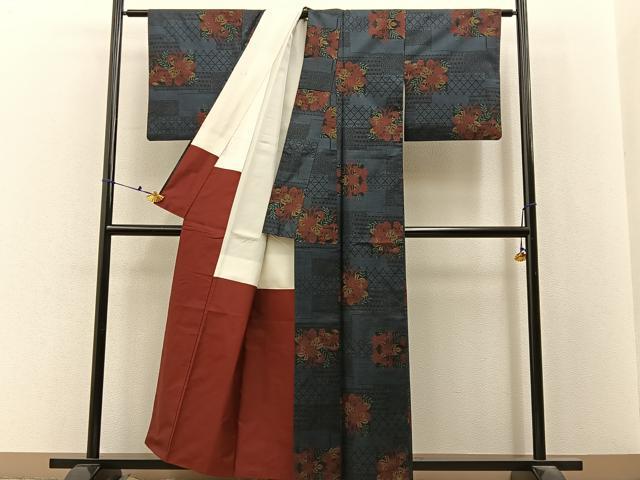 平和屋着物■本場大島紬　7マルキ　横段草花文　正絹　逸品　BAAX6682hj