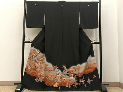 平和屋着物■豪華黒留袖　作家物　花喰い鳥　人物文　暈し染め　正絹　逸品　BAAX6683hj