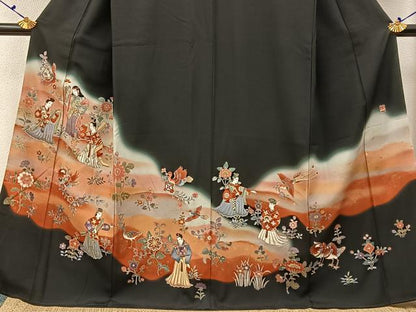 平和屋着物■豪華黒留袖　作家物　花喰い鳥　人物文　暈し染め　正絹　逸品　BAAX6683hj