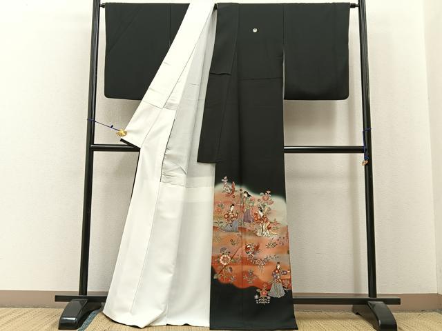 平和屋着物■豪華黒留袖　作家物　花喰い鳥　人物文　暈し染め　正絹　逸品　BAAX6683hj