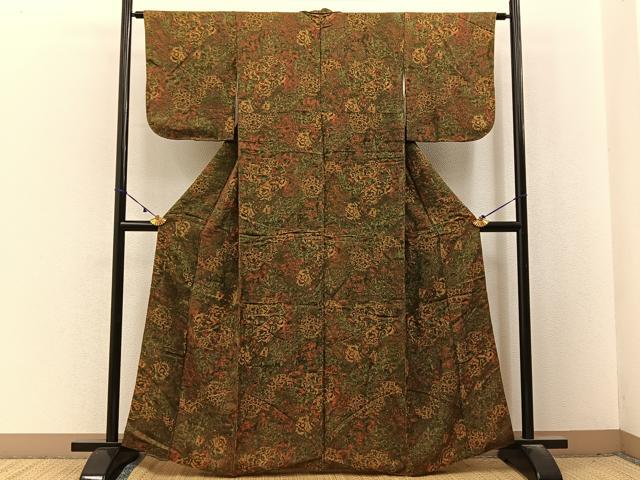 平和屋着物■上質な小紋　更紗草花文　正絹　逸品　BAAX6684hj