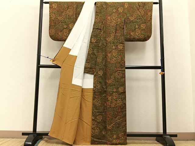 平和屋着物■上質な小紋　更紗草花文　正絹　逸品　BAAX6684hj