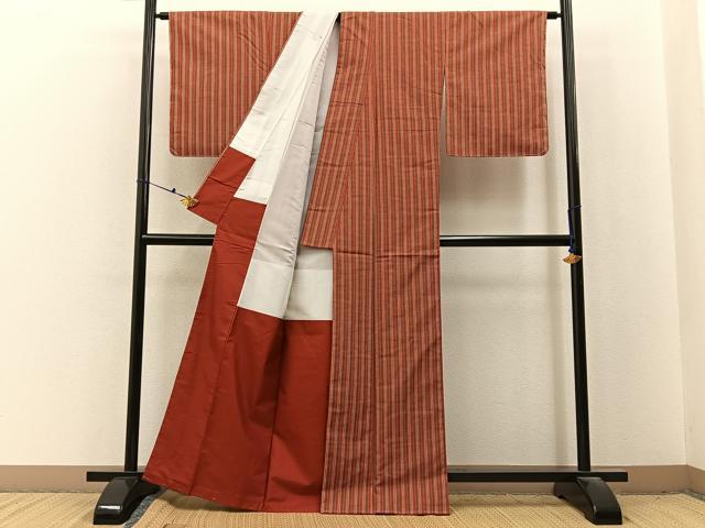 平和屋着物■上質な紬　縞　正絹　逸品　未使用　BAAX6686hj