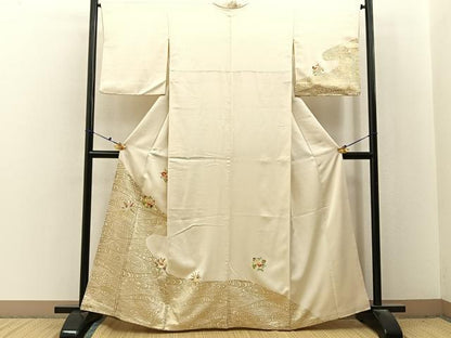 平和屋着物■訪問着　刺繍　流水草花文　金彩　正絹　逸品　BAAX6687hj