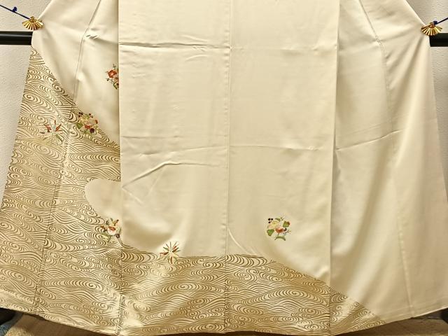 平和屋着物■訪問着　刺繍　流水草花文　金彩　正絹　逸品　BAAX6687hj
