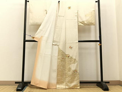 平和屋着物■訪問着　刺繍　流水草花文　金彩　正絹　逸品　BAAX6687hj
