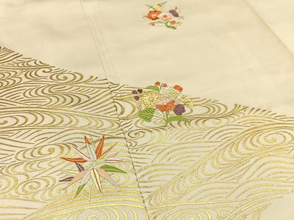 平和屋着物■訪問着　刺繍　流水草花文　金彩　正絹　逸品　BAAX6687hj