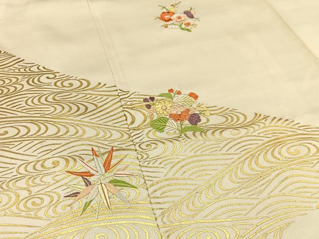 平和屋着物■訪問着　刺繍　流水草花文　金彩　正絹　逸品　BAAX6687hj