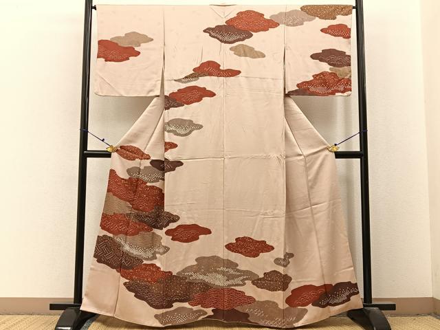 平和屋着物■訪問着　絞り　刺繍　雲重ね花鳥文　金彩　正絹　逸品　BAAX6689hj