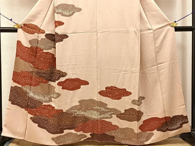 平和屋着物■訪問着　絞り　刺繍　雲重ね花鳥文　金彩　正絹　逸品　BAAX6689hj