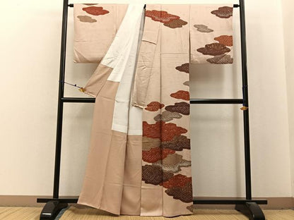 平和屋着物■訪問着　絞り　刺繍　雲重ね花鳥文　金彩　正絹　逸品　BAAX6689hj