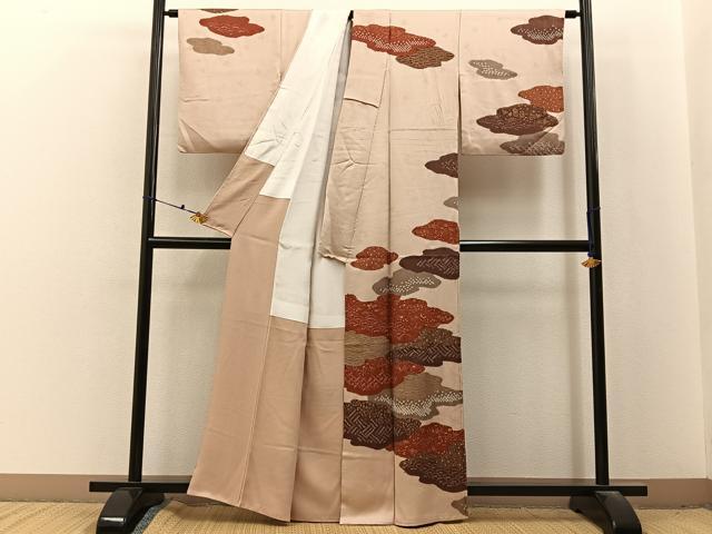 平和屋着物■訪問着　絞り　刺繍　雲重ね花鳥文　金彩　正絹　逸品　BAAX6689hj
