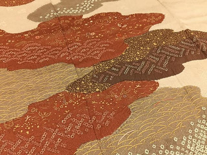 平和屋着物■訪問着　絞り　刺繍　雲重ね花鳥文　金彩　正絹　逸品　BAAX6689hj
