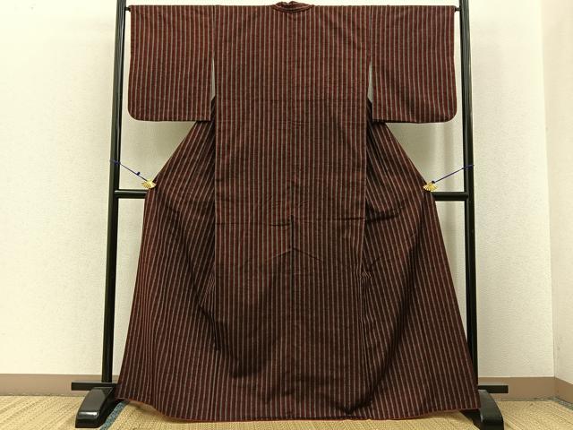平和屋着物■上質な紬　縞　正絹　逸品　BAAX6690hj