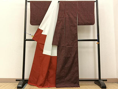 平和屋着物■上質な紬　縞　正絹　逸品　BAAX6690hj