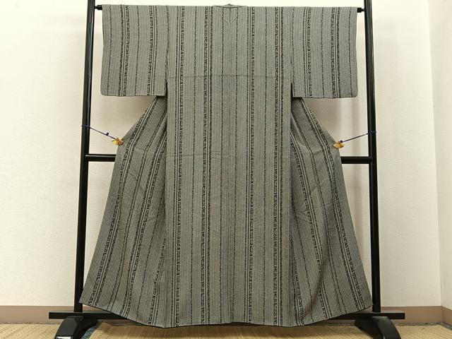 平和屋着物■上質な小紋　草花間道　黒地　正絹　逸品　BAAX6691hj