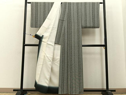 平和屋着物■上質な小紋　草花間道　黒地　正絹　逸品　BAAX6691hj