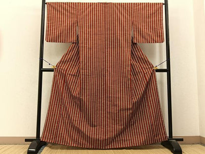 平和屋着物■上質な紬　縞　正絹　逸品　BAAX6694hj