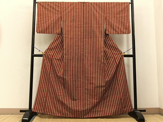平和屋着物■上質な紬　縞　正絹　逸品　BAAX6694hj