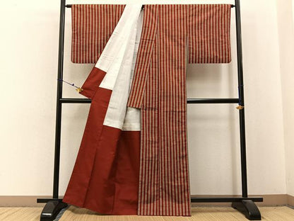 平和屋着物■上質な紬　縞　正絹　逸品　BAAX6694hj