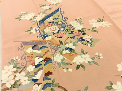 平和屋着物■訪問着　友禅　几帳枝花文　正絹　逸品　BAAX6696hj