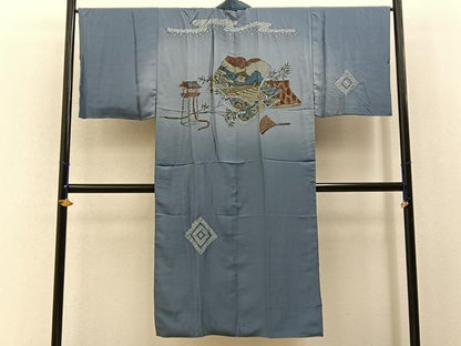 平和屋着物■男性　長襦袢　袷　絞り　冊子風景文　暈し染め　金彩　正絹　逸品　BAAX6705hj