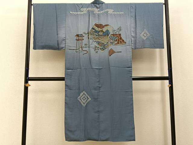 平和屋着物■男性　長襦袢　袷　絞り　冊子風景文　暈し染め　金彩　正絹　逸品　BAAX6705hj