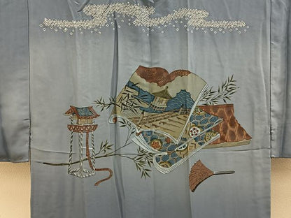 平和屋着物■男性　長襦袢　袷　絞り　冊子風景文　暈し染め　金彩　正絹　逸品　BAAX6705hj