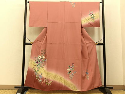 平和屋着物■訪問着　草花文　暈し染め　金彩　正絹　逸品　BAAX6711hj