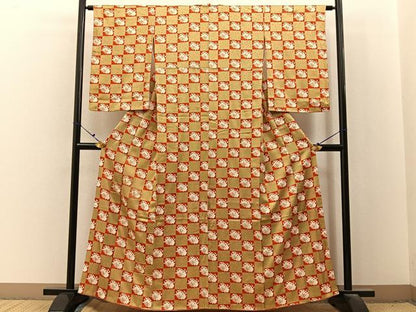 平和屋着物■上質な小紋　駒刺繍　蝶　金彩　正絹　逸品　BAAX6714hj