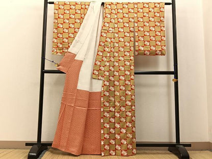 平和屋着物■上質な小紋　駒刺繍　蝶　金彩　正絹　逸品　BAAX6714hj