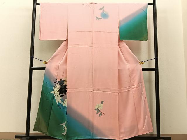 平和屋着物■訪問着　手描き　花蝶文　暈し染め　正絹　逸品　BAAX6721hj