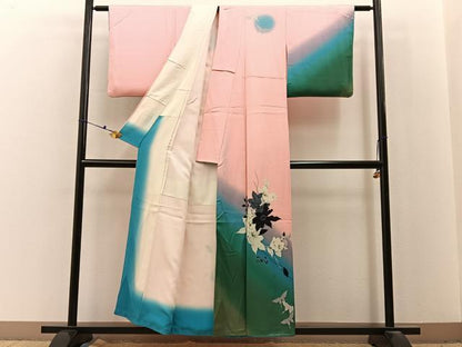 平和屋着物■訪問着　手描き　花蝶文　暈し染め　正絹　逸品　BAAX6721hj